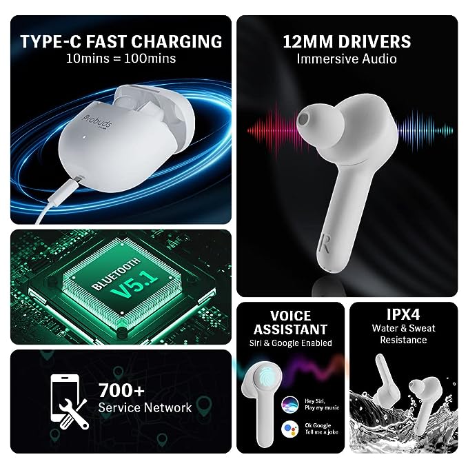 Lava Probuds 21 45 Hrs Playtime with 60Mah Bull Battery Touch Control Bluetooth Truly Wireless in Ear Earbuds with Mic Type-C Fast Charging Voice Assistant & Ipx4 (White) Lava Probuds 21 45 Hrs Playtime with 60Mah Bull Battery Touch Control Bluetooth Truly Wireless in Ear Earbuds with Mic Type-C Fast Charging Voice Assistant & Ipx4 (White)